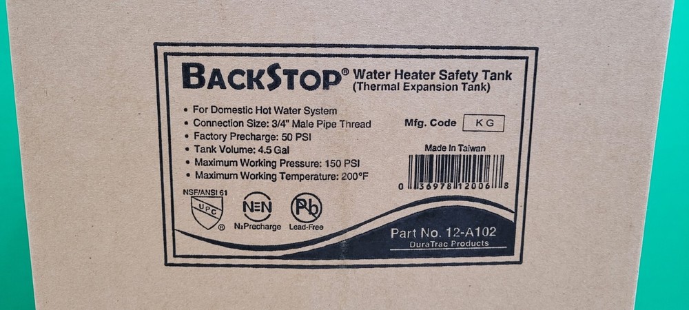 Backstop 4.5 Gal Water Heater Safety Tank 12-A102 3/4" MPT 150PSI