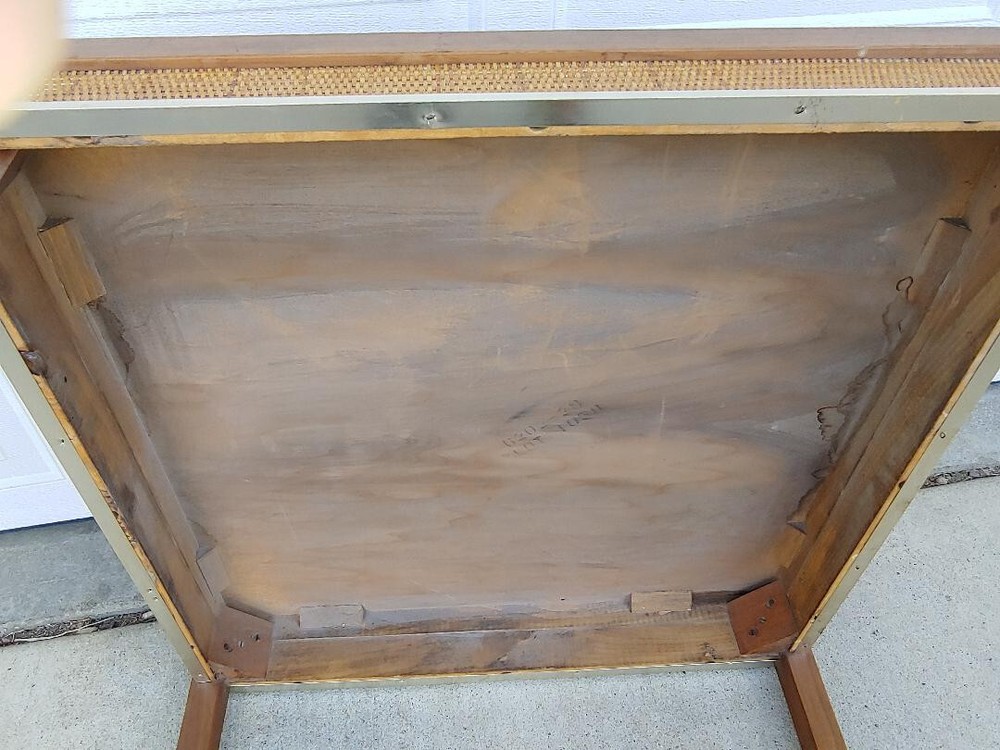 GREAT MID CENTURY MODERN WALNUT & CANE COFFEE TABLE, PAUL MCCOBB?