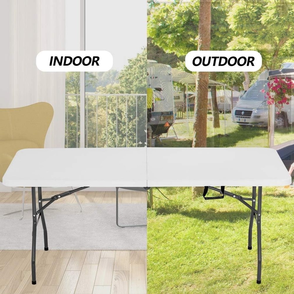 6FT Folding Picnic Table, Portable Plastic Camping Table for Party Events, White