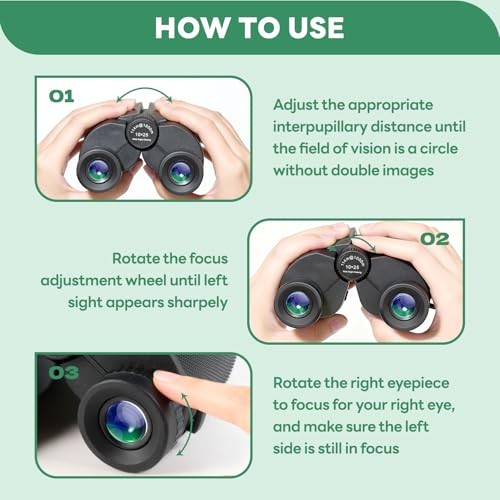 10x25 Compact Binoculars for Adults & Kids - High-Powered, Foldable,