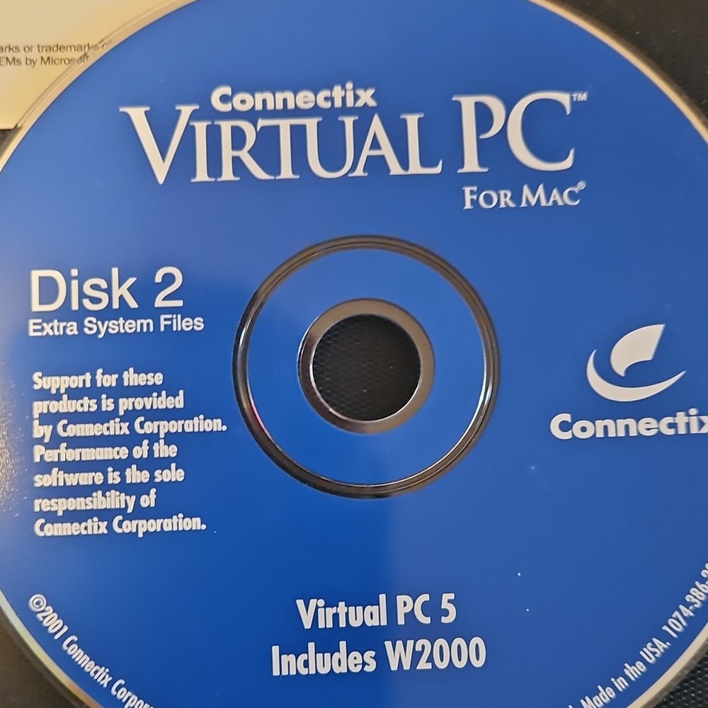 Connectix Virtual PC 5 For Mac Operating System CDs Includes Windows 2000