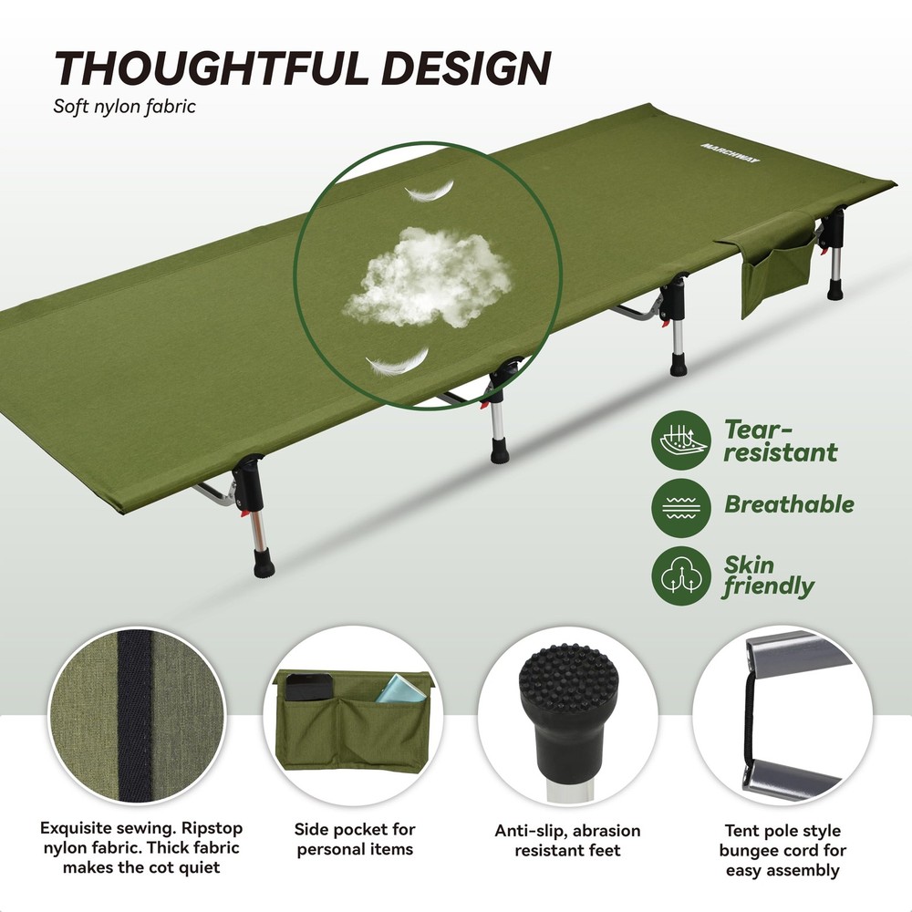Portable Folding Camping Cot Bed: Lightweight, Compact, 330Lbs Support, Green