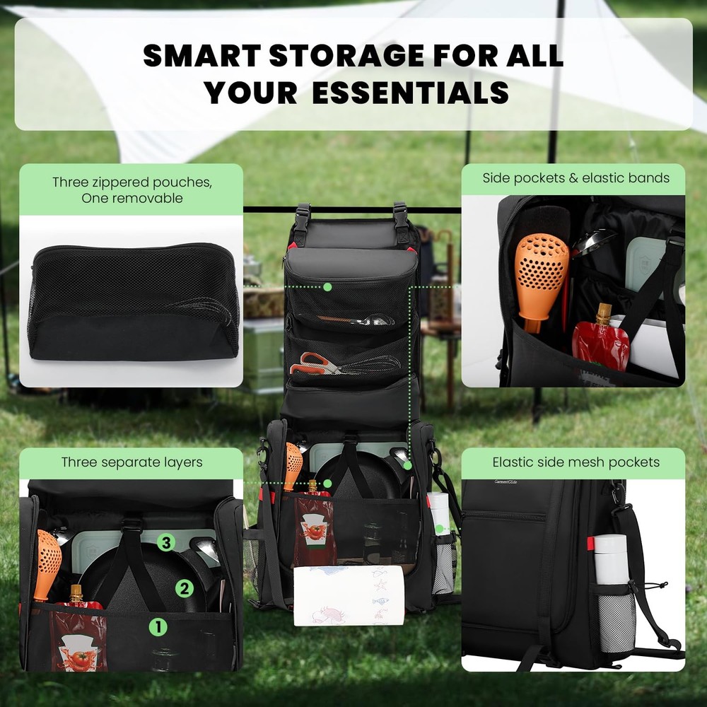 Camp Kitchen Organizer, Hanging Cooking Tools Storage Caddy Bag with Paper To...