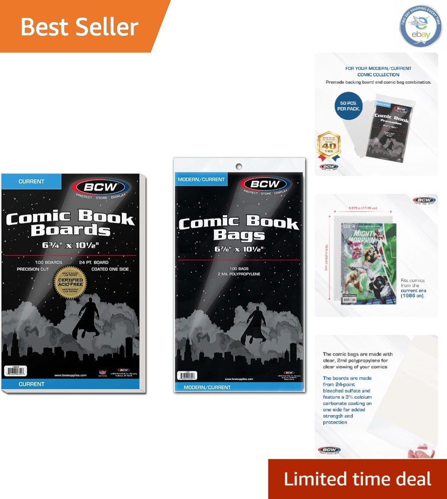 100  Polypropylene Comic Bags & Boards - Archival Quality, Crystal Clear
