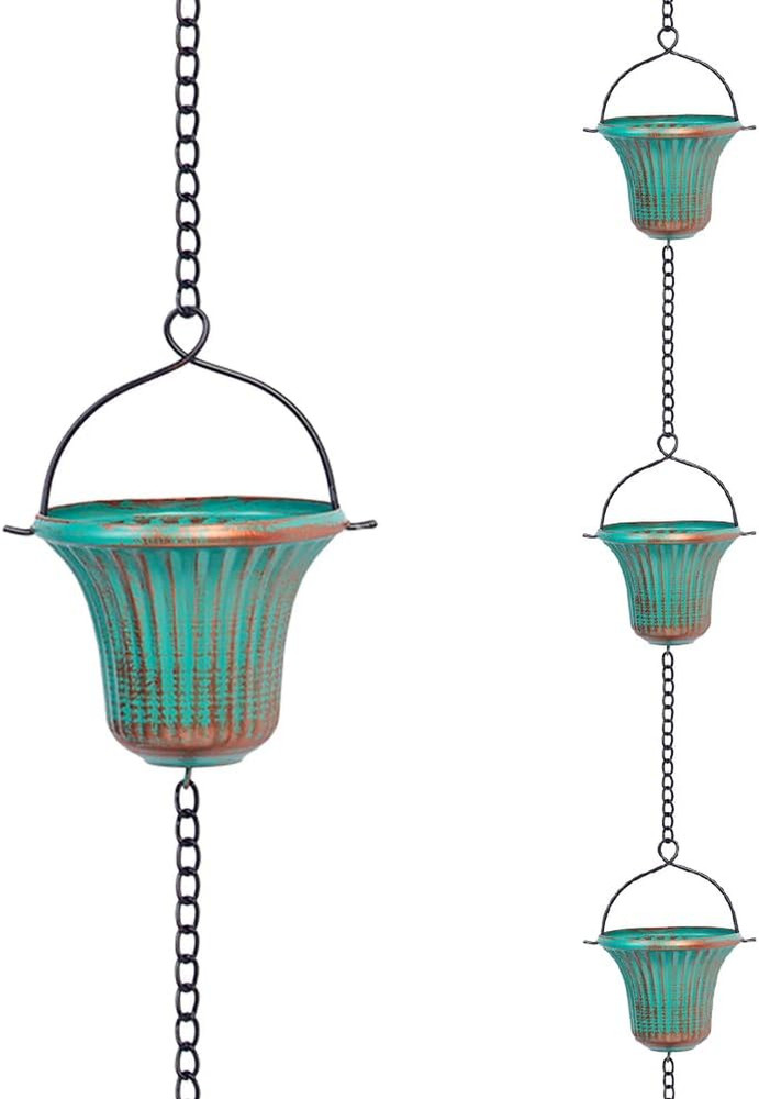 11Ft Rain Chains for Outside, 12 Cups Rain Catcher Chain Replacement Downspout