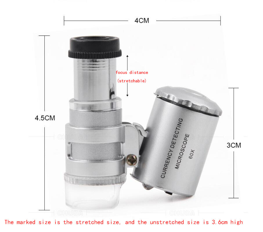 60X document Mini LED UV Light Illuminated Pocket Microscope Loupe Magnifier