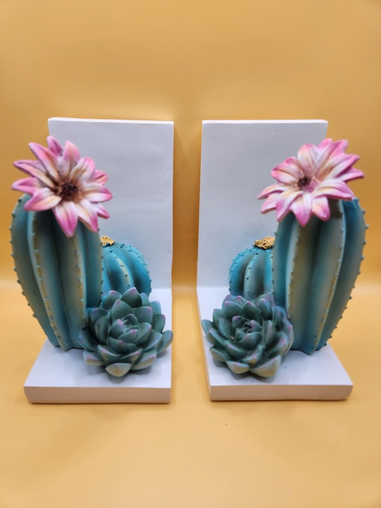 Ceramic Cactus Figurine Bookends Set Of 2