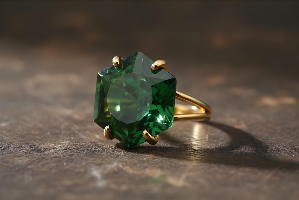 Sterling Silver Emerald Ring Hexagon Cut 16mm May Birthstone Gift