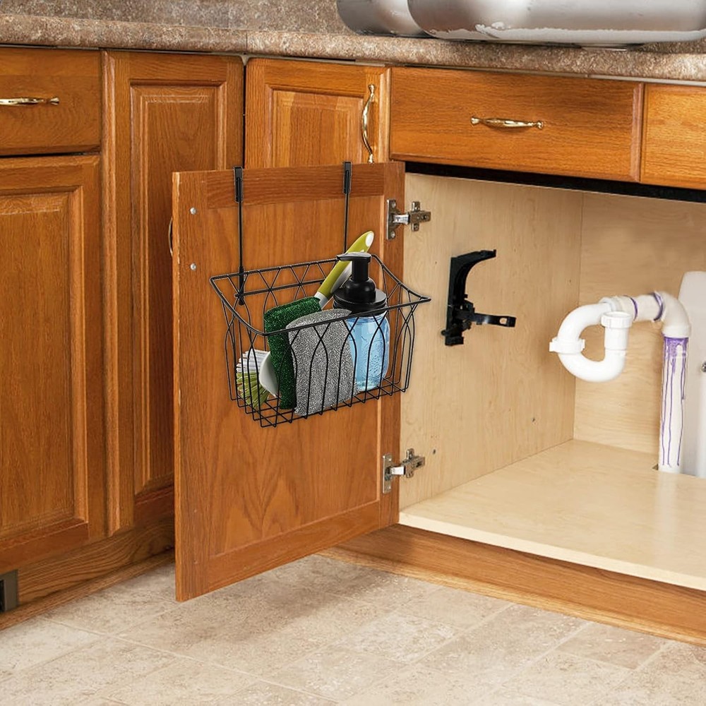 2 Pack Grid Storage Baskets W/ Hooks Metal Hanging Wire Basket Kitchen Organizer