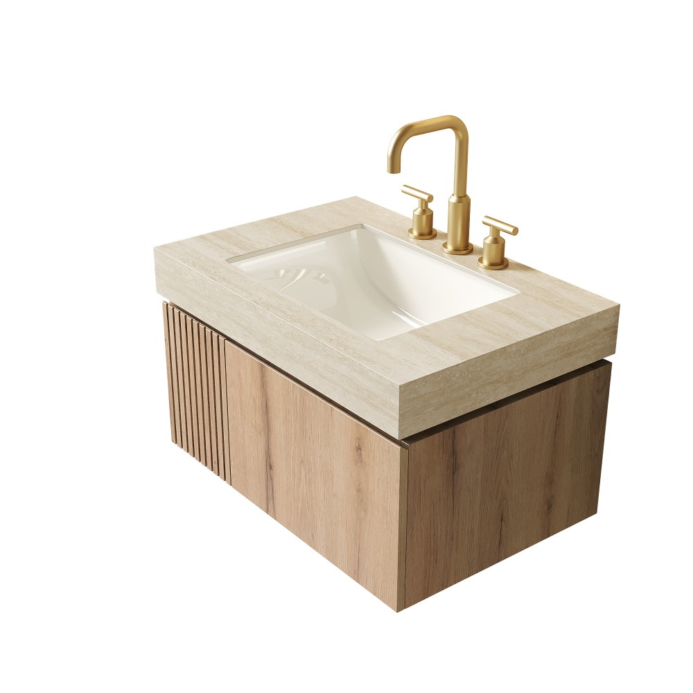 30" Roma Travertine-Pattern Sintered Stone Countertop and Undermount Ceramic