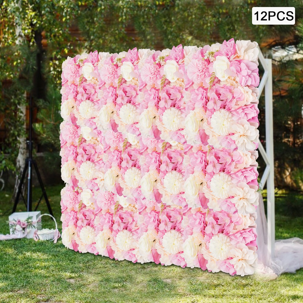 12PCS 15*15in Artificial 3D Flower Wall Panel Wedding Backdrop Wall Decor Pink