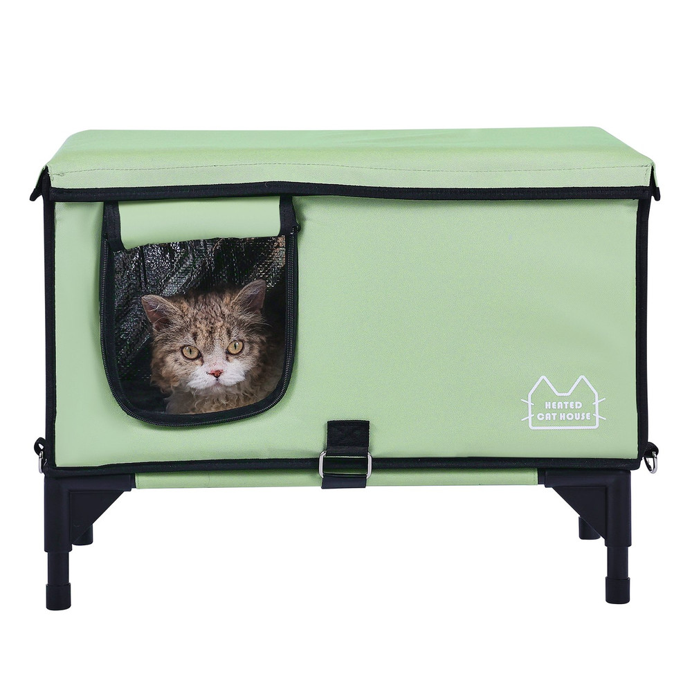 Elevated Heated Cat House, Green (Middle)