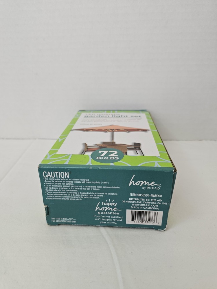 🖤 Rite Aid LED String Light 72 Warm White Bulbs Battery Auto-Timer Outdoor