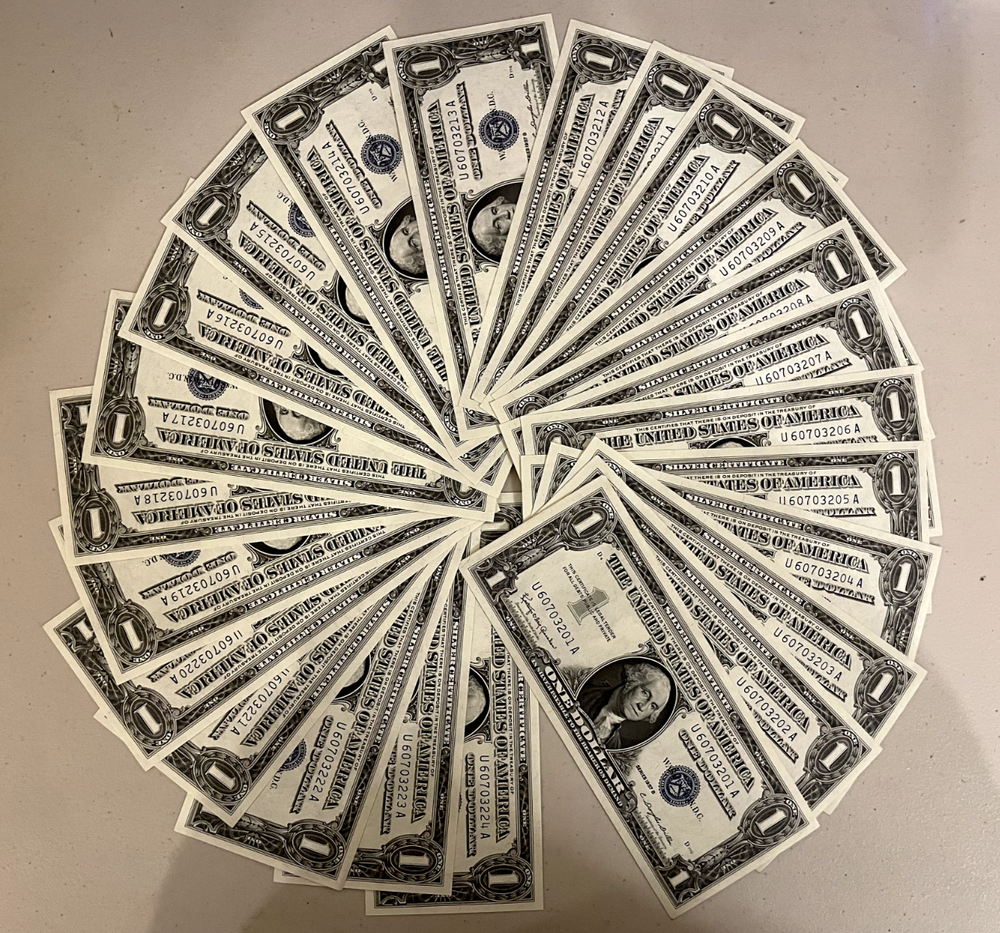 Consecutive 1957 One Dollar Blue Seal Note Silver Certificate Bill $1 Sequential