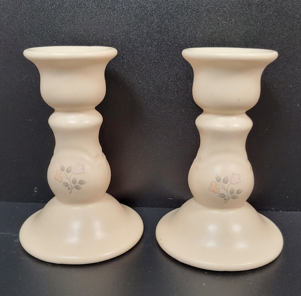 Pfaltzgraff Remembrance Pattern Candle Sticks Candlesticks Pink & Blue Flowers