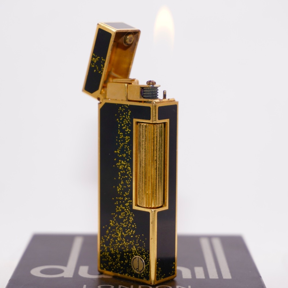 Dunhill Vintage Rollagas Lighter Gold/BLACK Glitter_Working