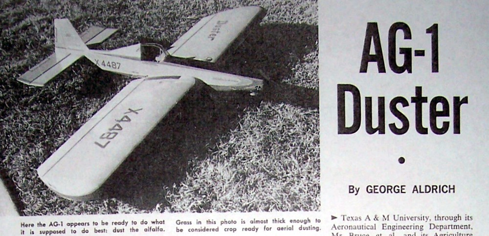 Aldrich AG-1 DUSTER PLAN + CONSTRUCTION ARTICLE for 54" UC Stunt Model Airplane