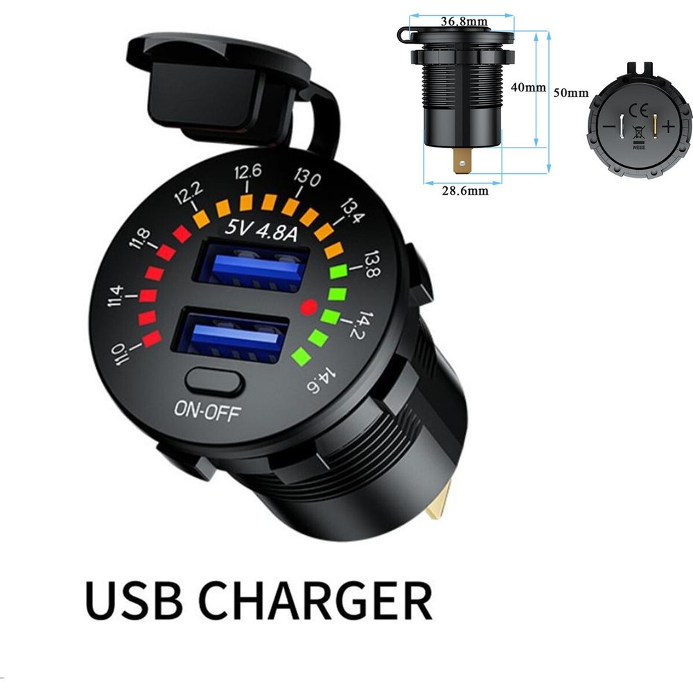 4.8A Car Charger Cigarette Lighter Socket Power Outlet W/LED Voltmeter Switch