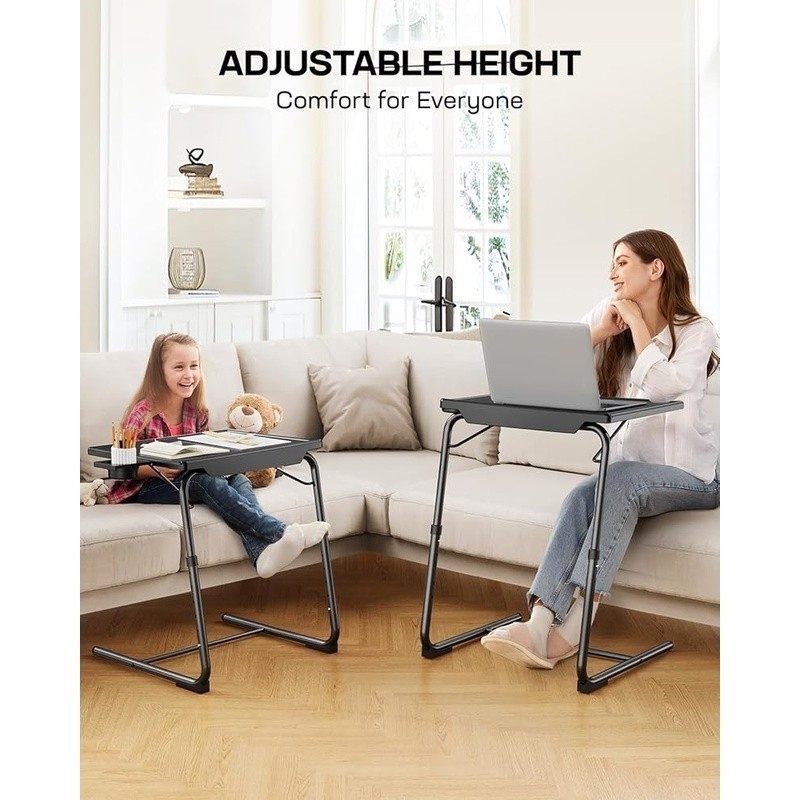 Adjustable Folding TV Tray W/ Cup Holder Multipurpose Workstation Space Saving