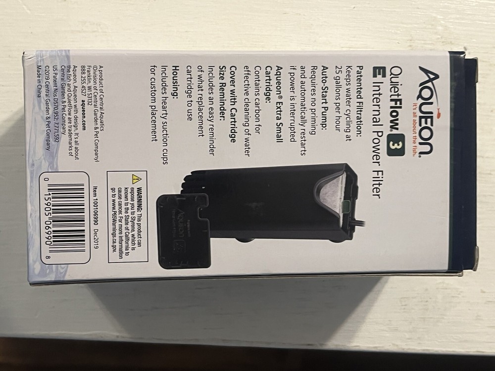 Aqueon QuietFlow 3 E Internal Power Filter 3 Gallon XS
