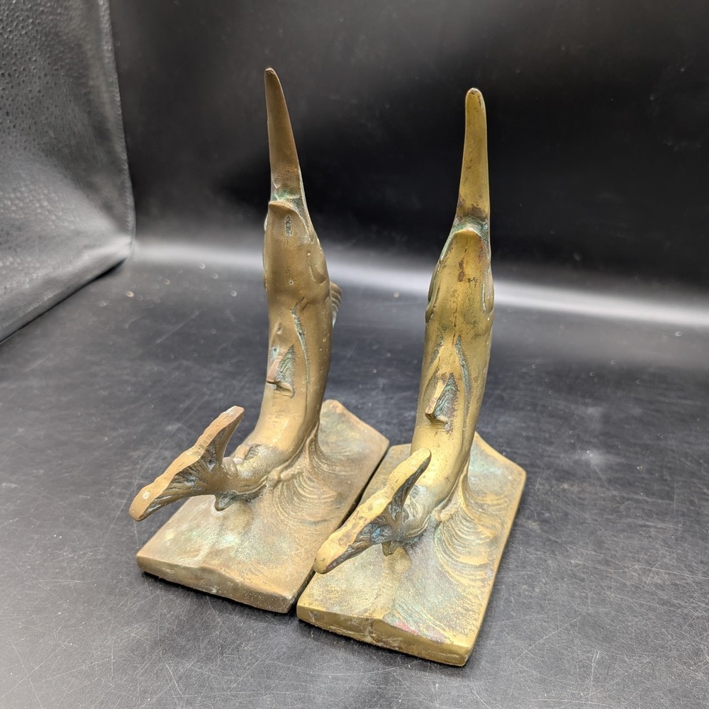 Vintage Solid Brass Nautical Sailfish Bookends