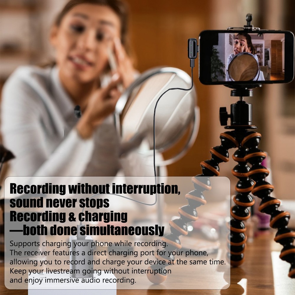 Wireless Microphone Mini Mic for iPhone/Android Phone, LED Display Lavalier Mic