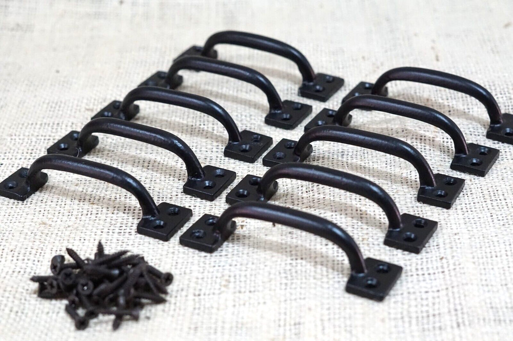 10 Cast Iron Handles Drawer Pulls Gloss Black Home Decor Kitchen Window Pull