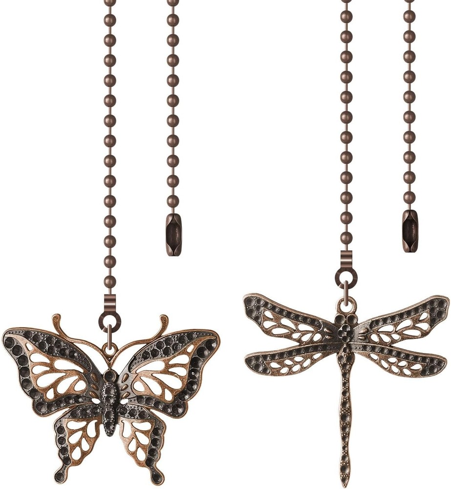 Ceiling Fan Pull Chain, 2 Pack Copper Dragonfly Fan Pull Chain Extension, 12 Inc