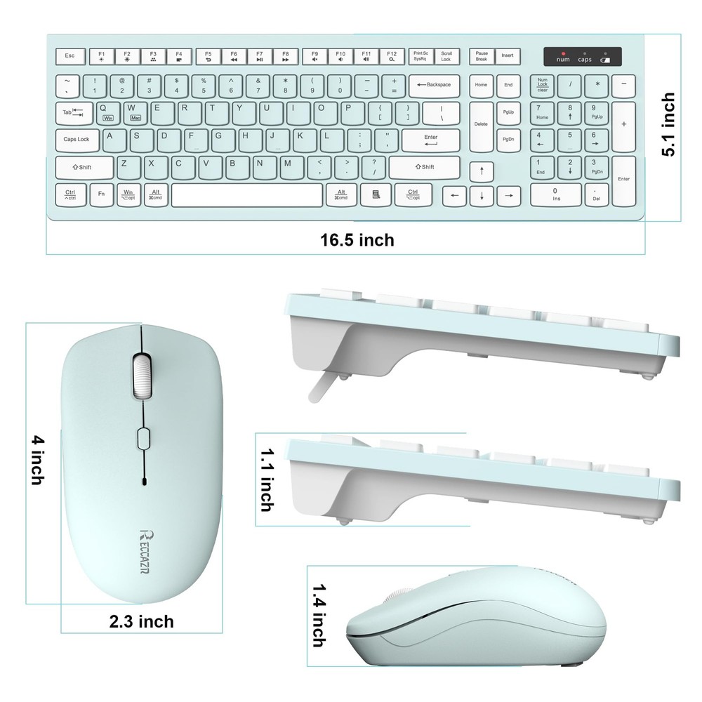 Wireless Keyboard and Mouse Combo, Full-Sized Wireless Keyboard and Adjustabl...