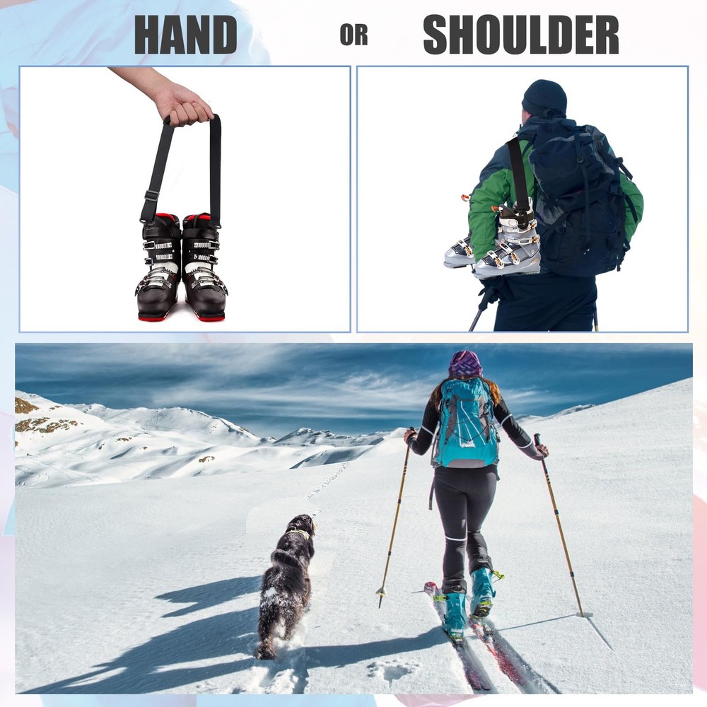 2pcs Portable Snowboard & Ski Carrier Straps - Adjustable Medium, Black