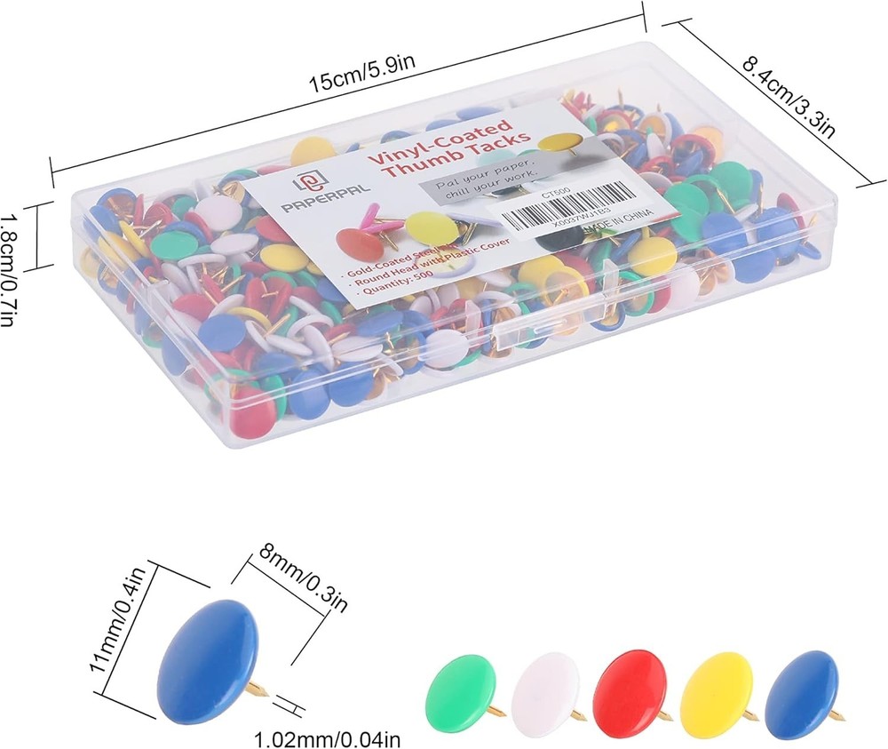 500 Pack Vinyl Thumbtacks: Decorative Push Pins for Document Organization