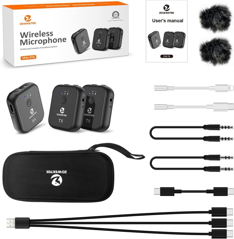 Wireless Lavalier Microphone System Dual Channel for Vlogging Streaming iPhon...