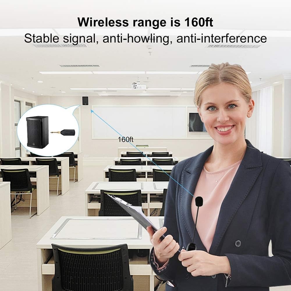 Wireless Microphone Headset 2 in 1 Uhf Rechargeable 160ft Range Black AUX
