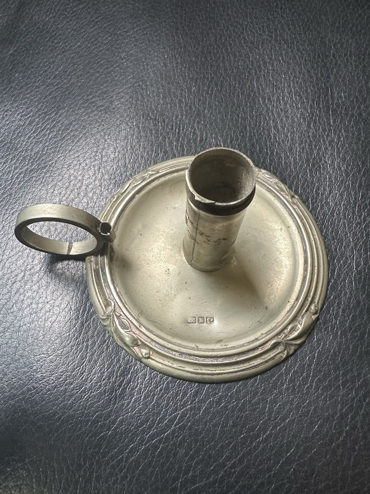 Antique Silver Plated Chamberstick Candlestick Ring Handle c1900