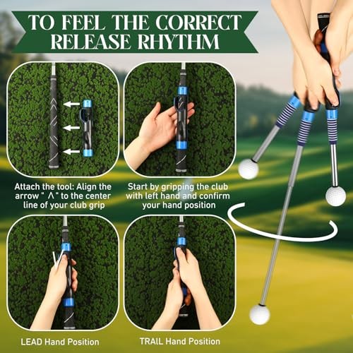 3 Pcs Right Hand Golf Training Aid Retractable Golf Swing Trainer Grip Blue