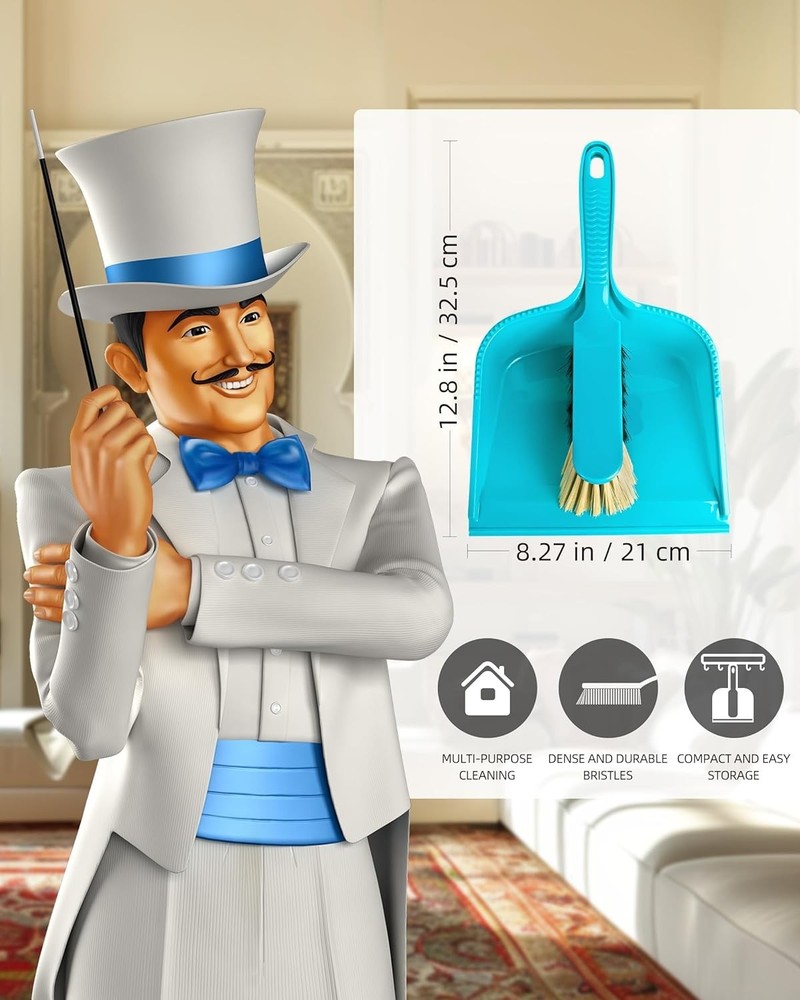 Twin Pack Dustpan with Brush, Blue & Grey