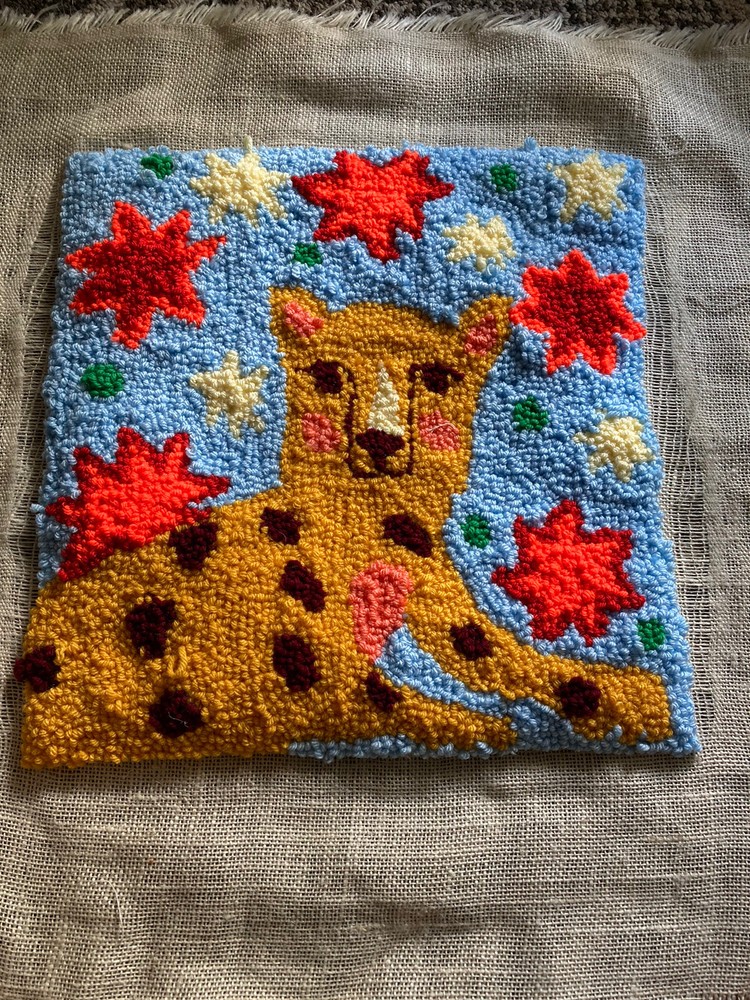 Punch Needle Piece With Jaguar And Jungle Design