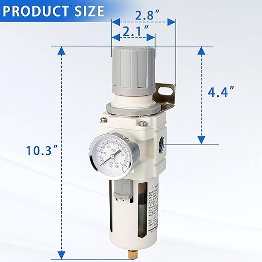 1/2" NPT Compressed Air Filter Regulator Combo, 5 Micron Brass Filter