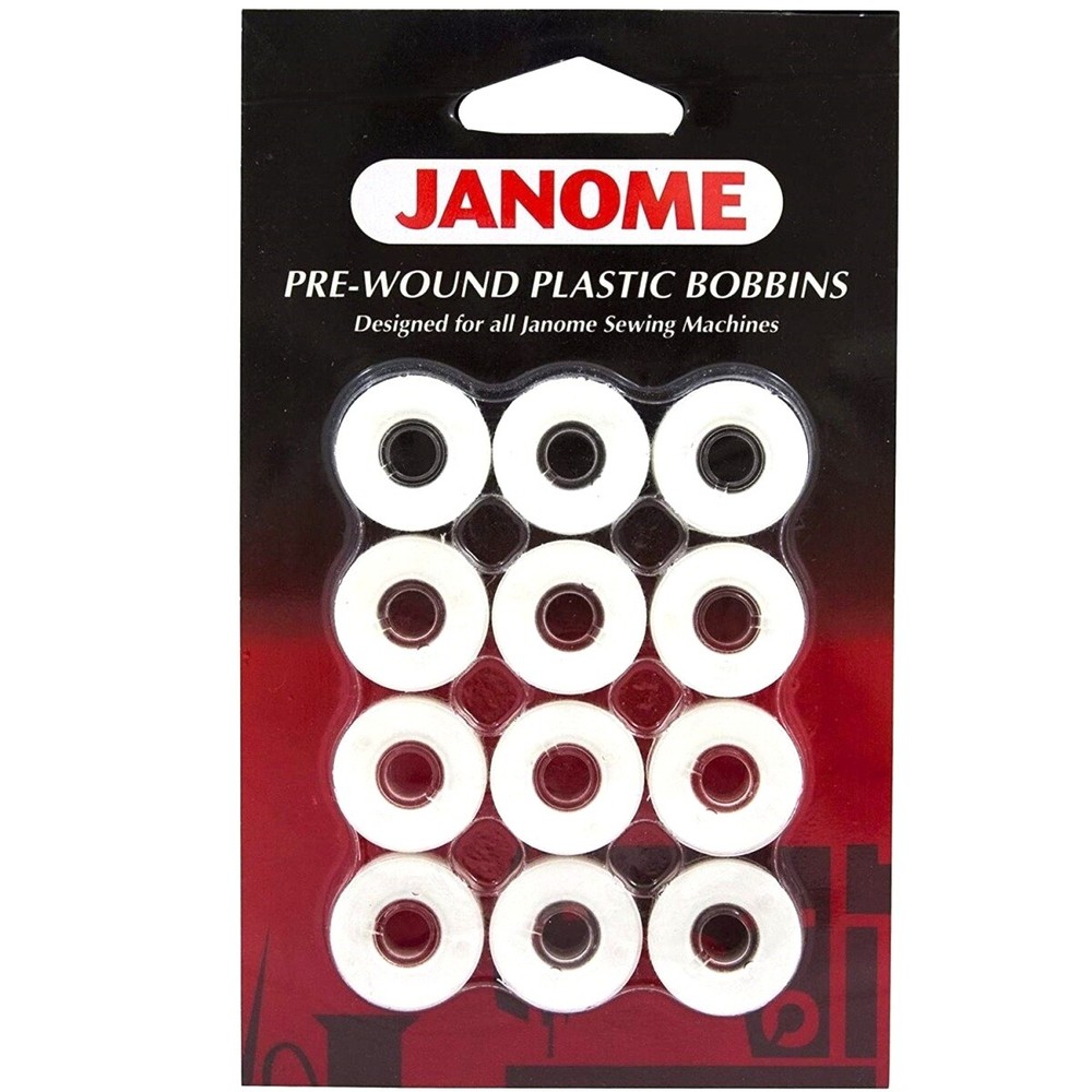 Janome Genuine 12-Pack White Pre-Wound Plastic Bobbins