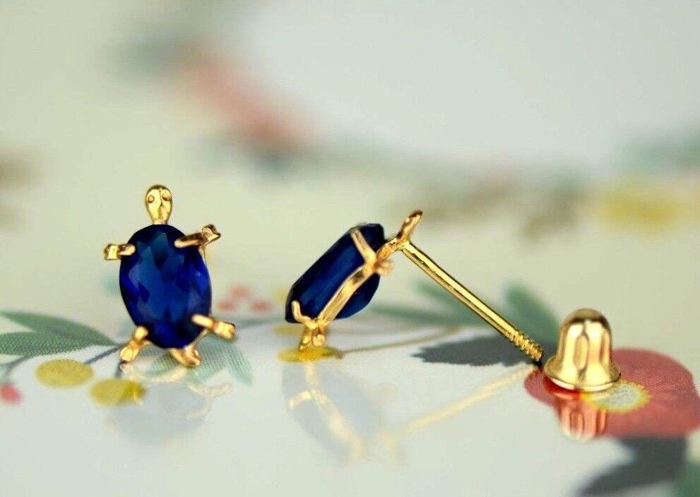 14k Yellow Gold Turtle Birthstone Stud Earring
