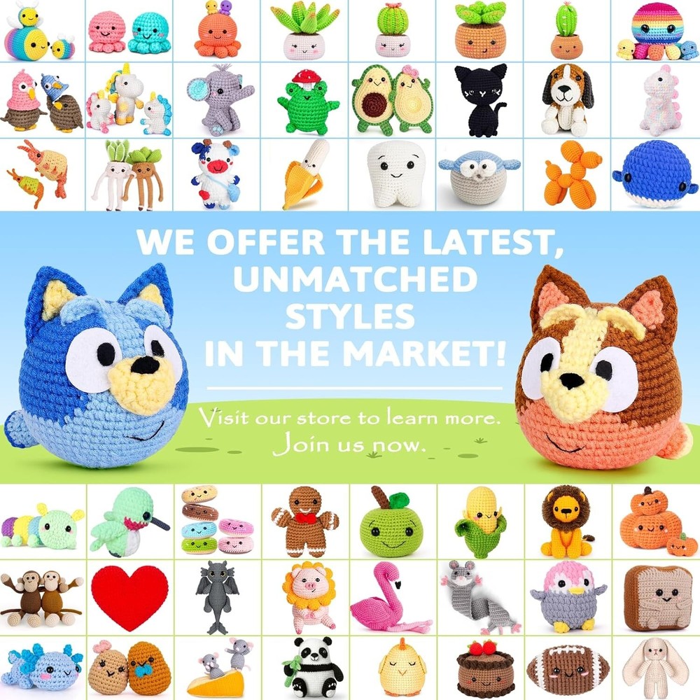 Bluey Crochet Kit for Beginners, with Step-by-Step Video Tutorials (2 Pack)