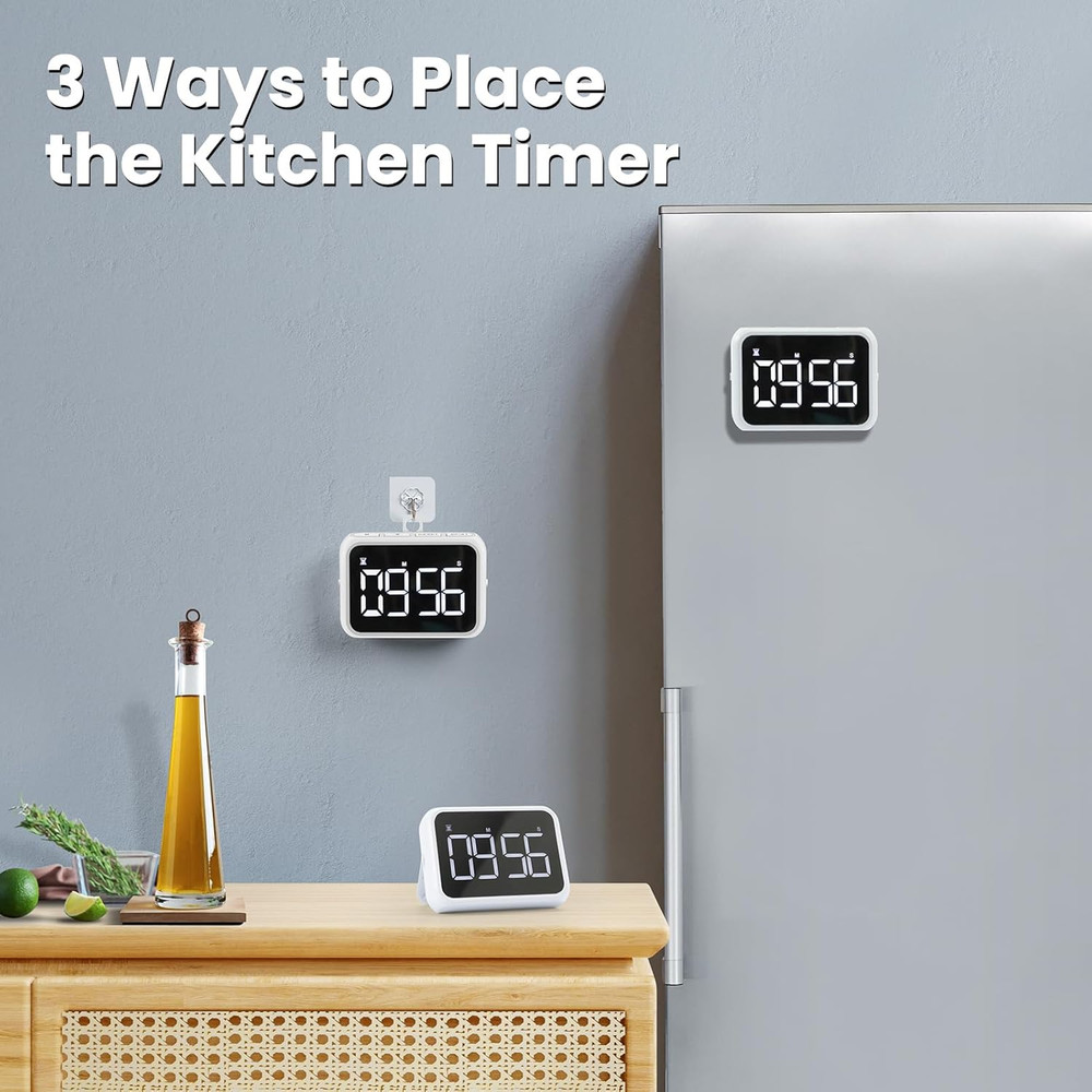 USB Rechargeable Loud Digital Kitchen Timer with Large LCD Display & Adjustable
