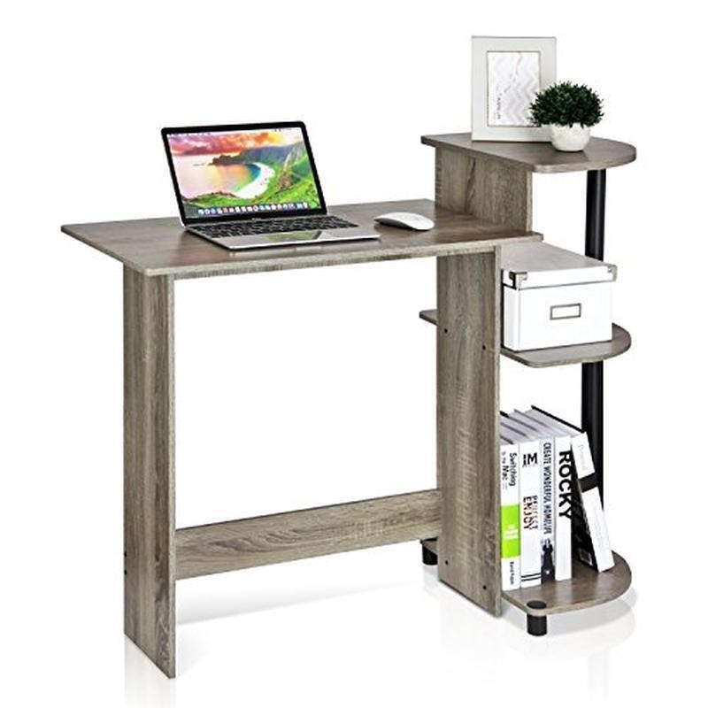 Compact Computer Desk W/ Side Shelves Durable Materials Round Design Small Space