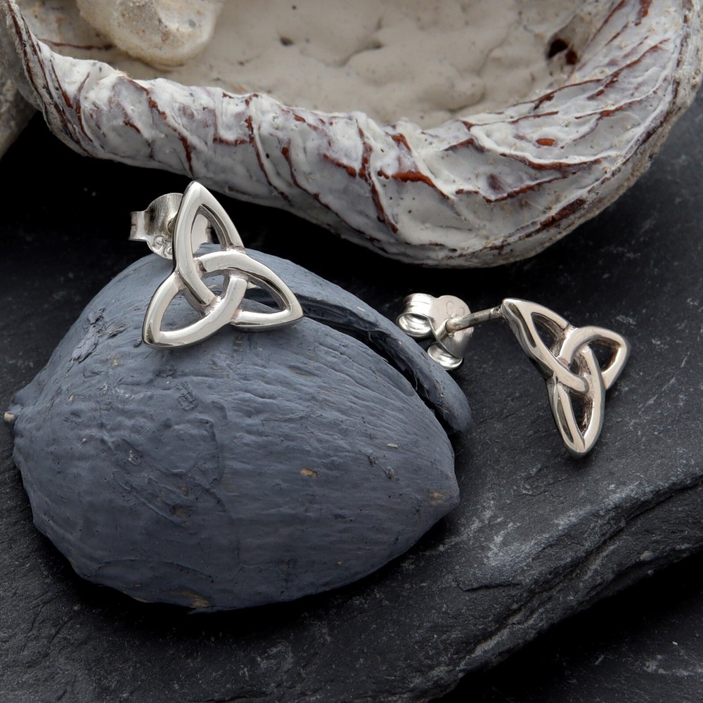 Sterling Silver Trinity Celtic Earrings with Gift Box - Stud Earrings