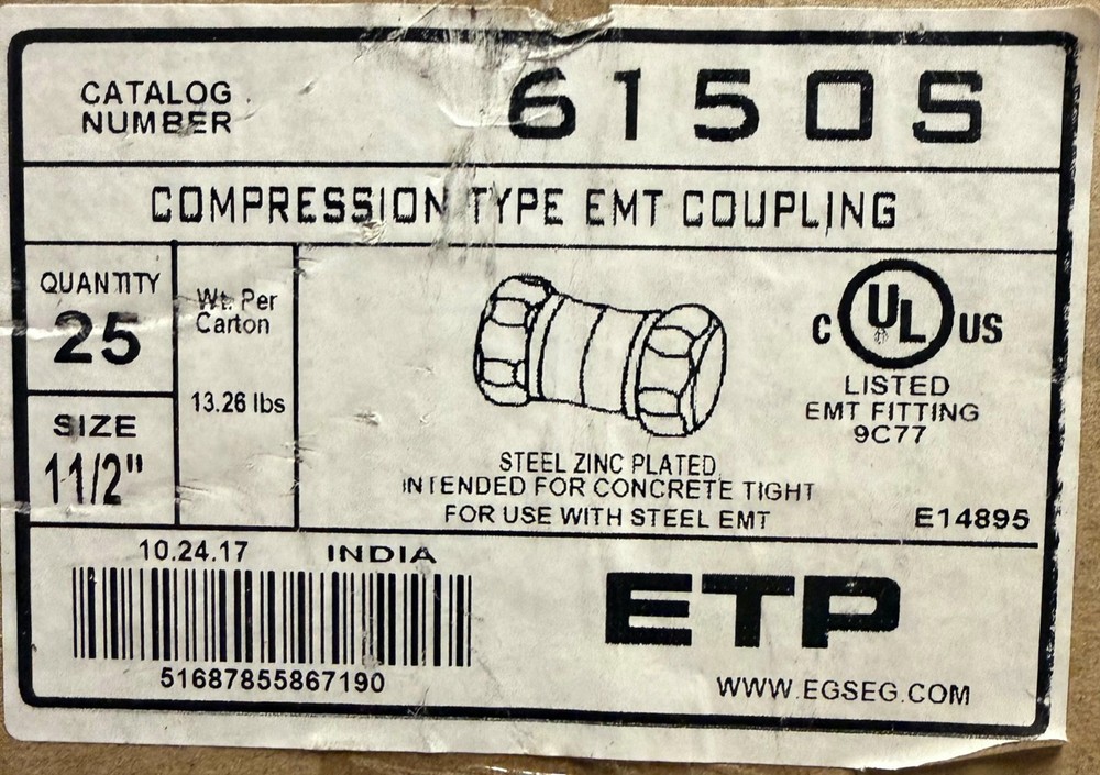 2" compression Type EMT Coupling 6200s (Box of 25)