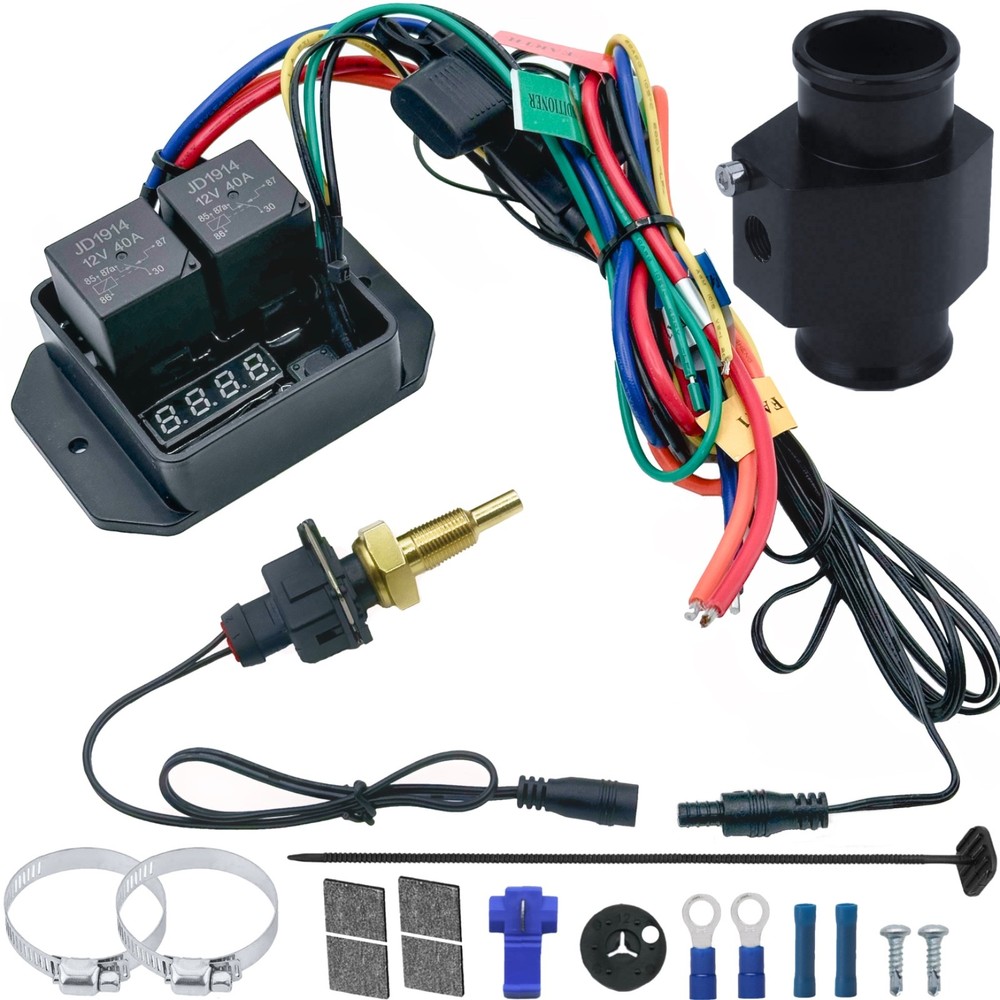 DIGITAL ADJUSTABLE ELECTRIC FAN CONTROLLER THERMOSTAT TEMP SWITCH HOSE ADAPTER