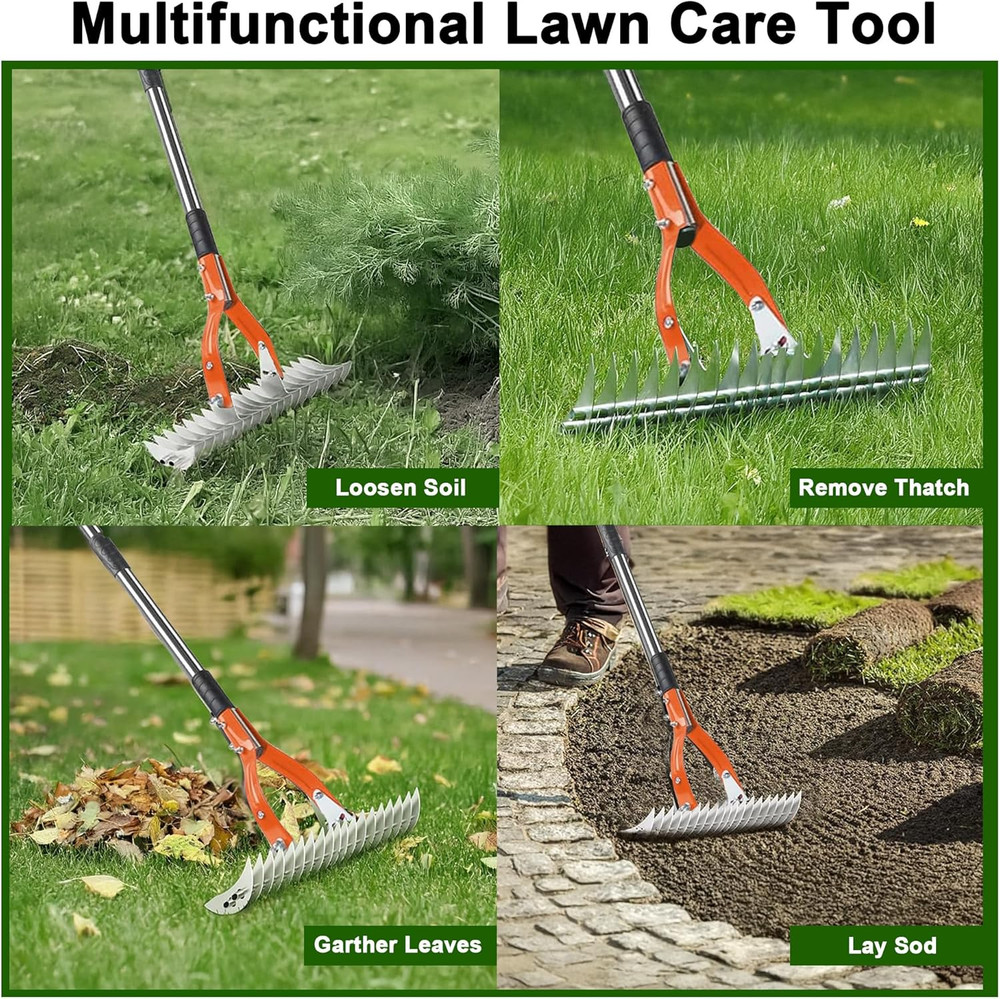 Thatch Rake,15" Lawn Dethatcher Rakes,Dead Grass Remover,Manual Dethatching Rake