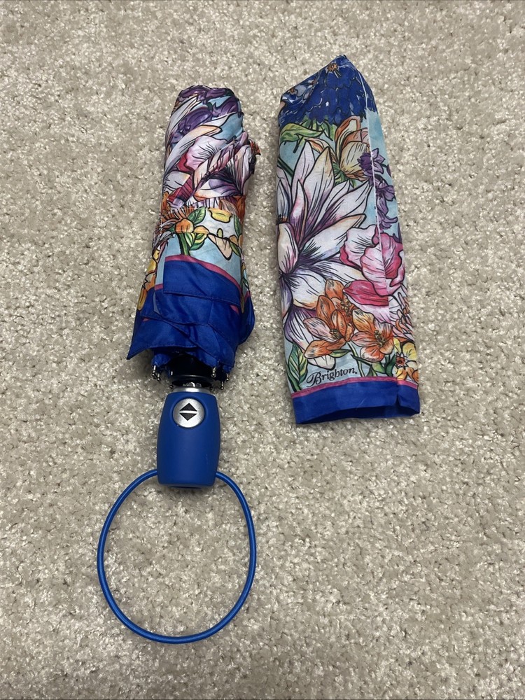 Brighton Enchanted Garden Automatic Umbrella With Blue Handle In EUC