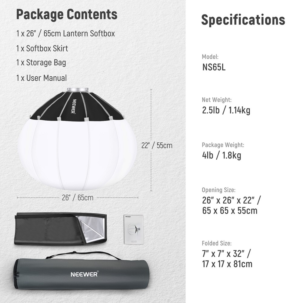 65cm Lantern Softbox One Step Quick Release， Light Diffuser with Skirt