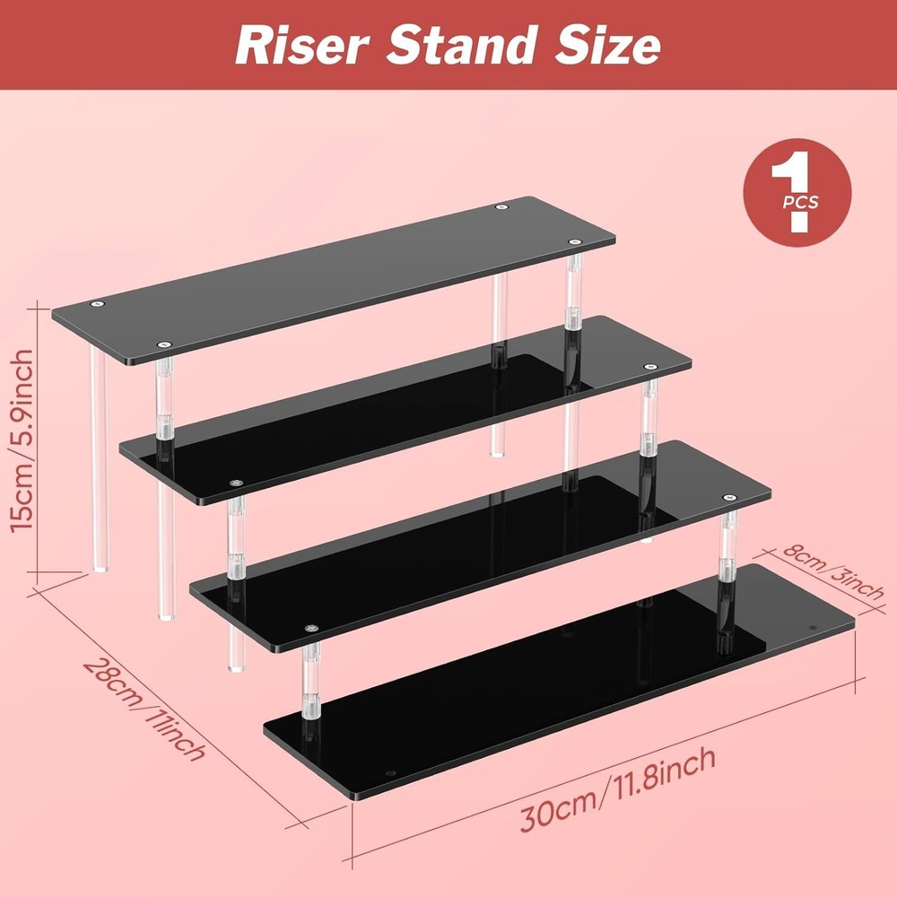 4 Tier Acrylic Display Risers Black Perfume Organizer Stand Cupcake Stand Holder